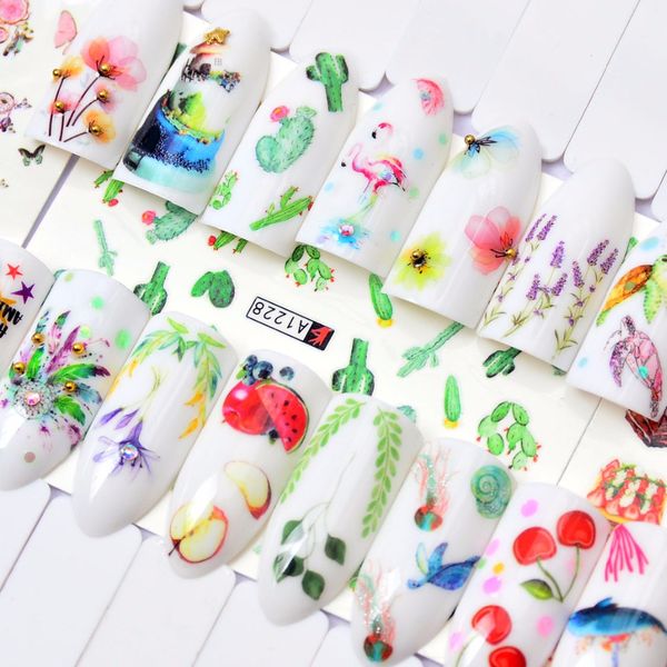 

1 pc cartoon flamingo /flower/fruit water transfer sticker nail art decals diy fashion wraps tips manicure tools, Black