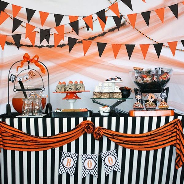 

3m halloween orange black paper flag decorative banners halloween party hanging decorations supplies for indoors and outdoors
