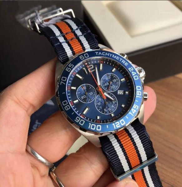 

men watches quartz movement 42mm nylon band men waterproof wristwatches sapphire crystal men luminous watches1, Slivery;brown