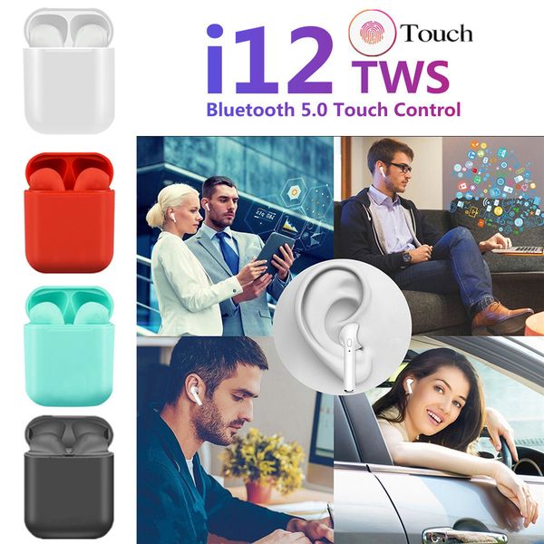 

i12 tws matte bluetooth headset wireless earbuds handsbusiness headphones sports headphones bluetooth music earb, Blue;gray