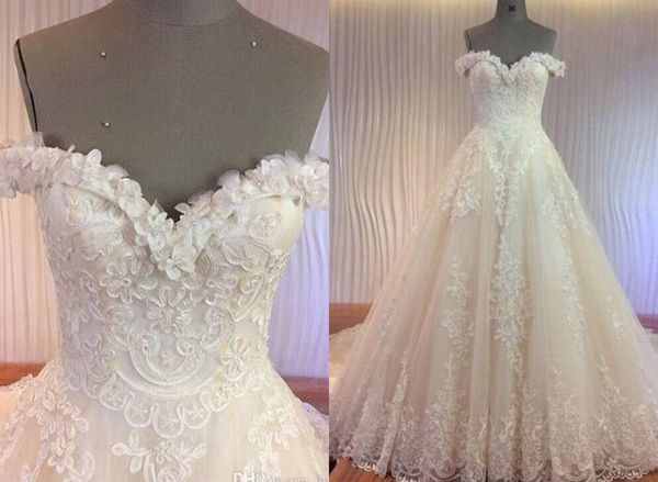 

fashion 3d floral flowers wedding dress princess off the shoulder with short sleeves wedding reception dresses bridal gowns new, White