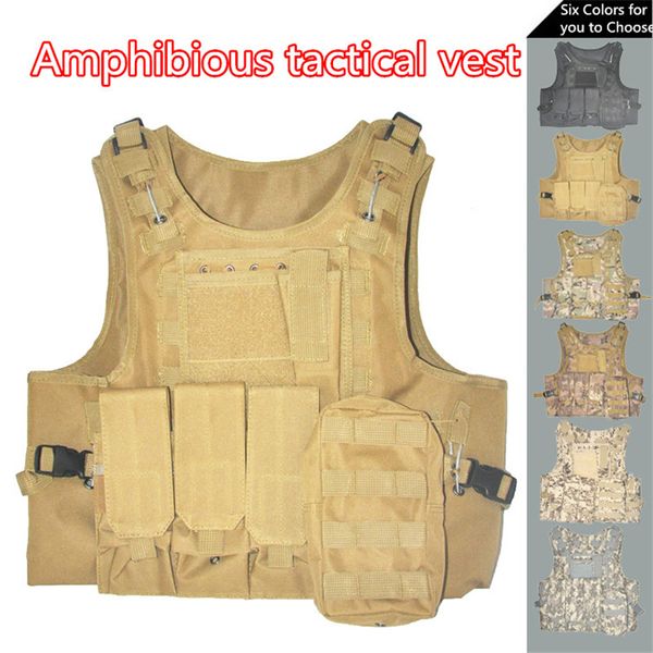 

tactical vest amphibious battle molle waistcoat combat assault plate carrier vest hunting protection camouflage, Camo;black