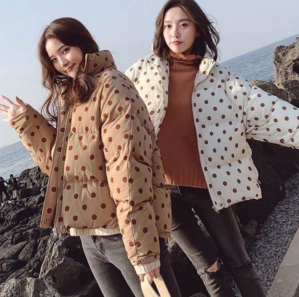 

women down jacket fashion dots print loose short parka thicken warm winter jacket coat plus size female coat outwear veste hiver, Black