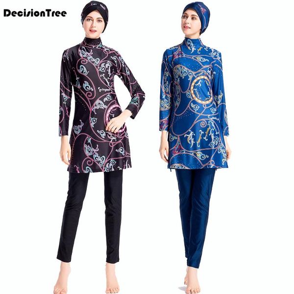 

2020 muslim swimwear women modest patchwork hijab long sleeves swimsuit islamic muslimah burkinis wear bathing suit