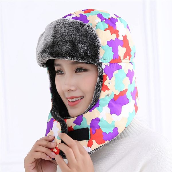 

men women outdoor hiking caps winter warm thermal hat outdoor walking hunting cap bomber pilot cap protection ear, Black;white