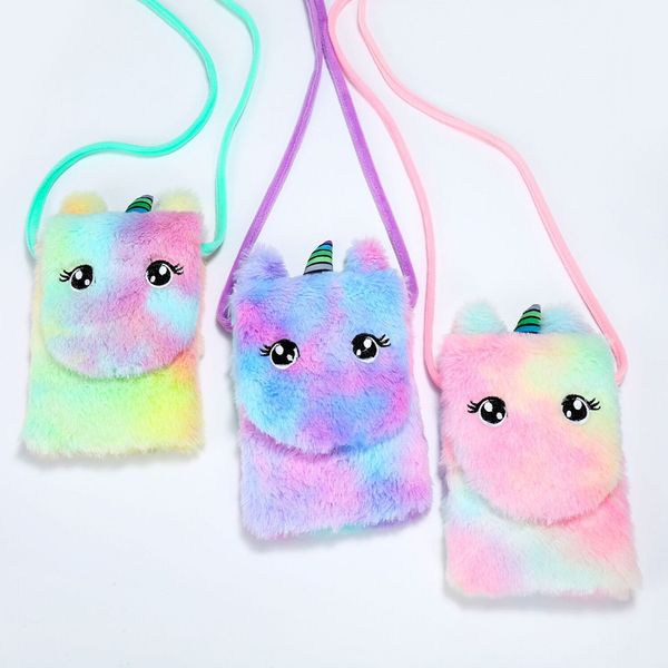

cartoon plush unicorn crossbody bags cute girl wallet coin purse key phone organizer bags credit id card pouch children wallet, White