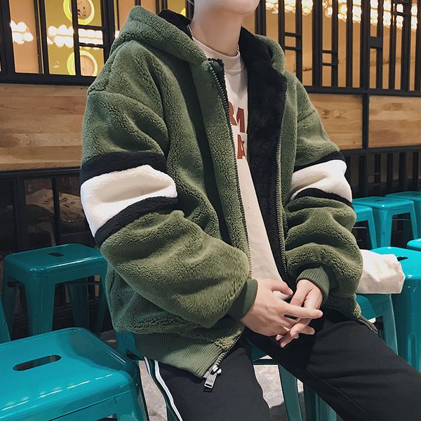 

зимние мужские пальто ягнят мужчин свободный бархат утолщенной студентов хлопка одежды держать теплой хлопка ватник, Black