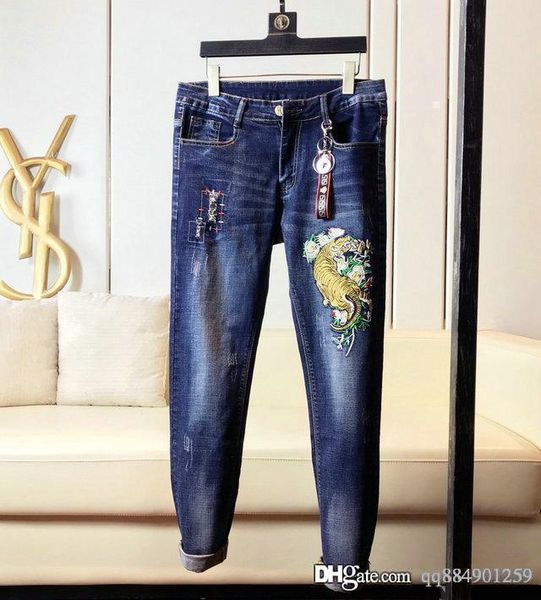 

mens designer jeans pour hommes slim fit motorcycle biker denim for men fashion designer hip hop mens designer pants, Blue