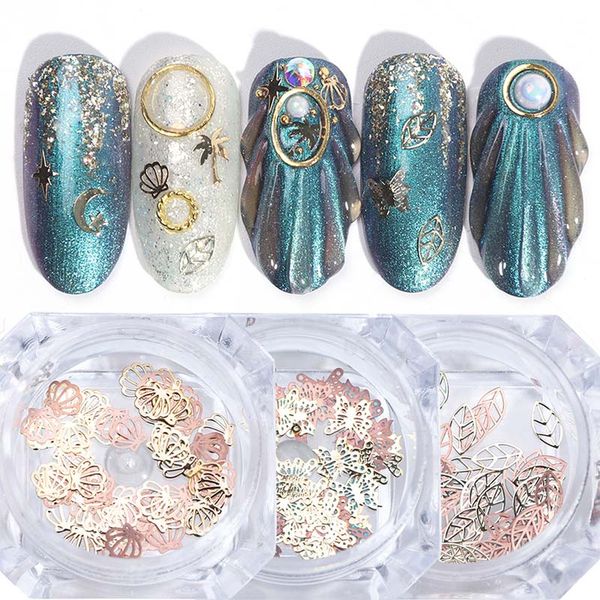 

3d nail art украшение полые металлические ломтики весна лето дизайн лак для ногтей наклейки советы diy маникюр ювелирные изделия инструмент, Silver;gold