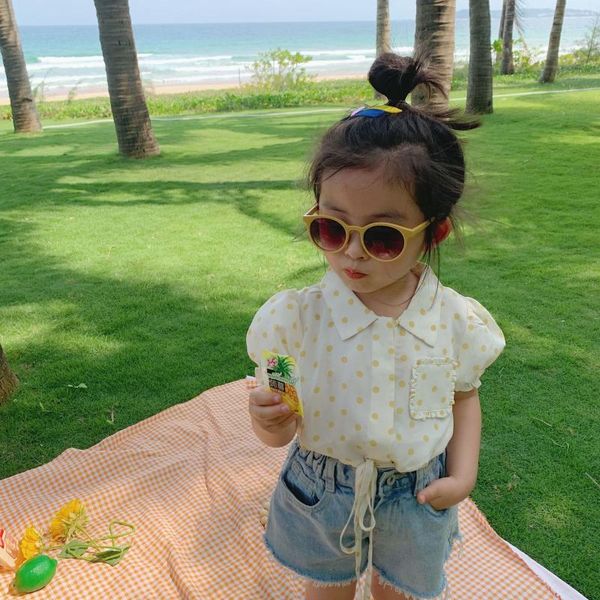 

2020 new baby girls dots chiffon shirt summer kids girls blouse 1-7 years, White;black