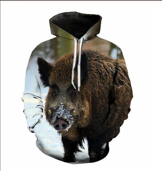 

new fashion cool sweatshirt hoodies men women 3d print wild animal wild boar fashion style streetwear long sleeve clothes tz0151, Black