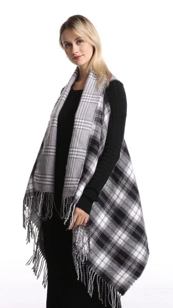 

новый победитель дамы отворот шеи плед шаблон мягкий материал черный clour классический стиль кардиган мыс бесплатная доставка, Black