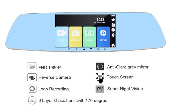 

5" full hd 1080p night vision dash cam touch screen rearview mirror car dvr camera auto dual lens video recorder g-sensor