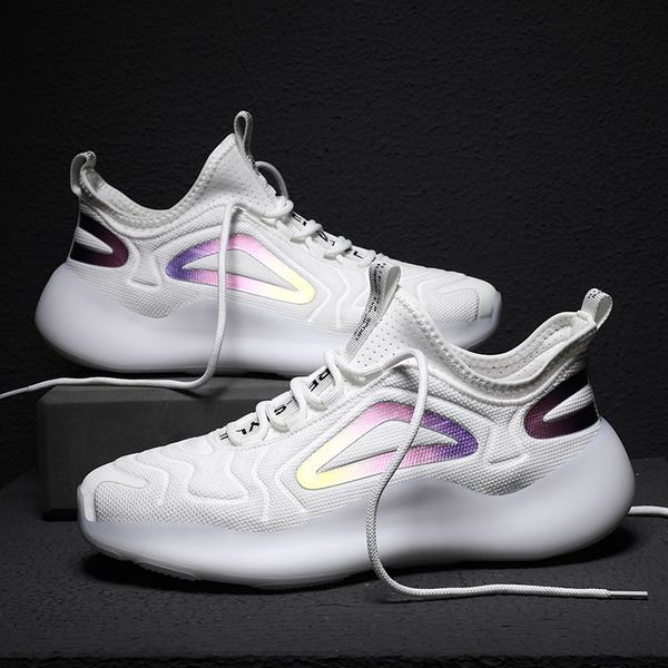 

new popcorn bottom casual sneakers reflective night running shoes men summer breathable flying weaving zapatillas street fashion