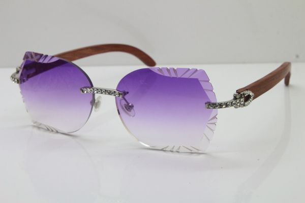 

sunglasses carved lens big stones rimless wood sunglasses 8200761 new glasses wholesale high-end brand, White;black