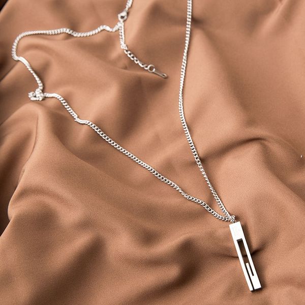 

titanium steel colorfast simple hip hop ins lettered stick necklace trendy men couple long sweater chain pendant, Silver