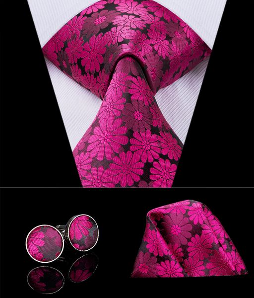 

привет-tie дизайнерский бренд розы цветочные галстуки для мужчин 100% шелковый фаулер узор галстуки карманные квадратные запонки набор сваде, Black;blue