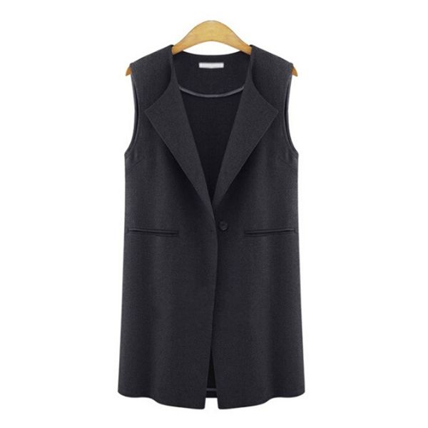 

feitong fashion women slim long waistcoat sleeveless draped jacket vests cardigan open front duster coat winter gilet pockets, Black