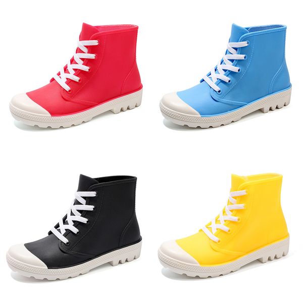 

spring fashion rainboots candy-colored non-skid jelly rainshoes women's imitation canvas lace waterproof shoes overshoes, Black