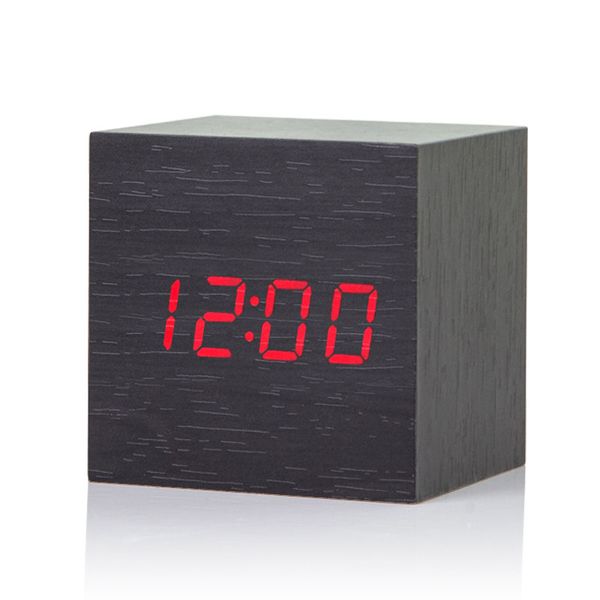 

student deskclock bedroom table watch usb charge wood cube alarm clock led electronic