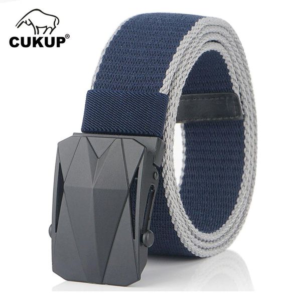

cukup mens fashon design quality canvas nylon belts black smooth buckle metal belt for men jeans accessories 125cm cbck158, Black;brown
