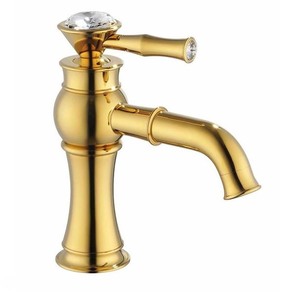 Rolya projeto da patente Bacia de Ouro Luxurious torneira Single Cristal Handle Brass Solid Banheiro torneiras misturadoras