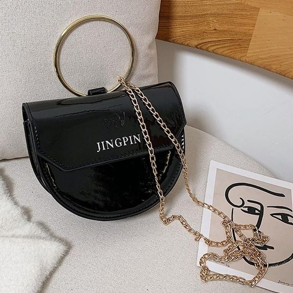 

patent leather saddle bag 2020 fashion women's designer handbag casual hasp chain shoulder messenger bag with round ring sac