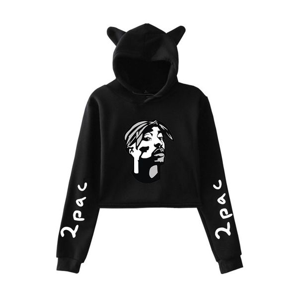 

2019 new rapper 2pac 2d print fashion cat ear hoodies sweatshirt women harajuku casual women autumn soft hoodies sweatshirt, Black
