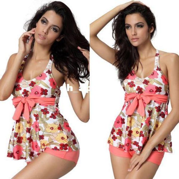 

two pieces swimsuit women swimwear push up tankinis set floral parttern summer ladies swimwear casual plus size -2xl, White;black