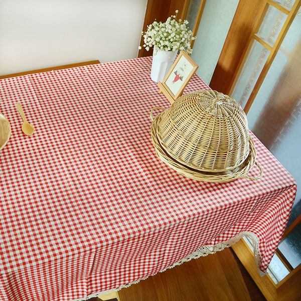 

tablecloth plaid red table cover lace edge dining cotton linen table cloth home decoration