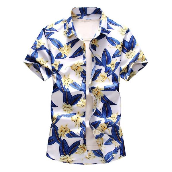 

men plus size shirt clothing turndown collar buttons casual beach holiday fit print hawaiian short sleeve shirt #13, White;black