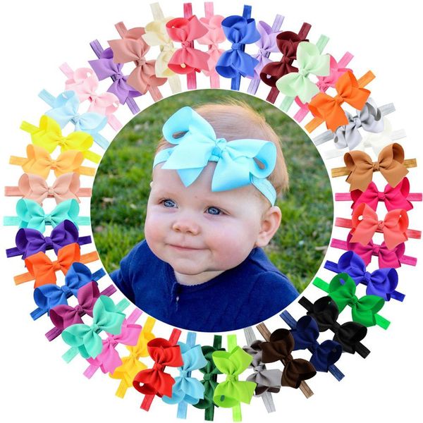 

40 pcs colors 4.5 inches grosgrain ribbon baby girls hair bows headbands for infants newborn and toddlers hair accessories, Silver