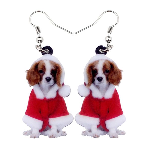 

acrylic cute christmas cavalier king charles spaniel dog earrings big long dangle drop women girl ladies fashion jewelry, Silver