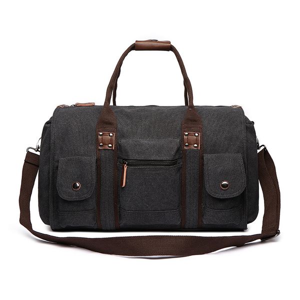 

european and american large capacity canvas travel bag men's and women's solid luggage bag hand bill shoulder big
