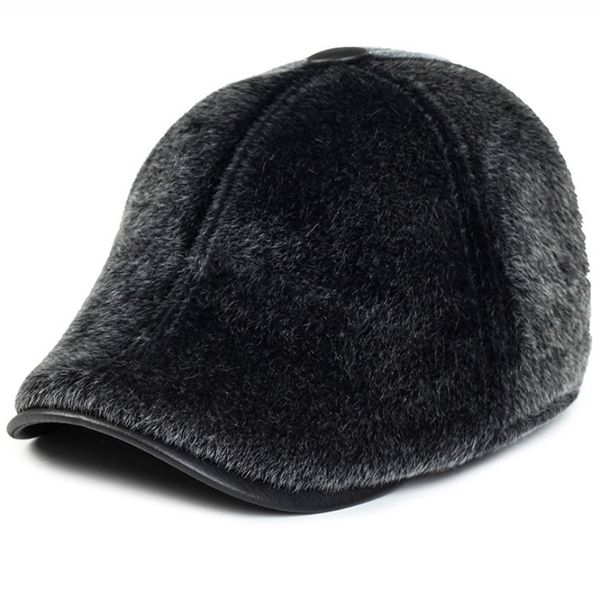 

ht1887 beret caps men autumn winter hat warm thick earflap caps dad hats solid plain faux ivy flat cap elder man berets, Blue;gray