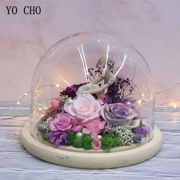 

yo cho real rose flower fairy in glass cover everlasting preserved rose flower decor wink smile deer valentines christmas gift