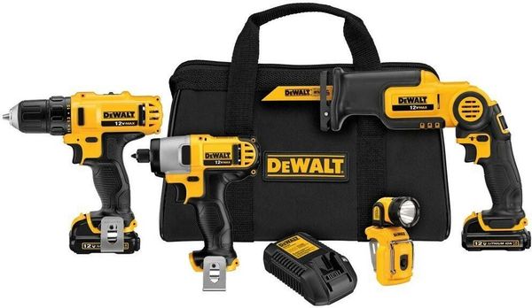 

DEWALT 12-вольтный литий-ионный аккумуляторный комбинированный набор MAX (4 инструмента) с (2) батарейками