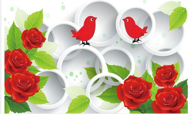 

romantic rose love bird 3d tv background wall modern wallpaper for living room