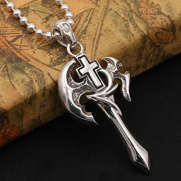 

vintage style jewelry 925 sterling silver cute axe cross handmade designer necklace pendants American European antique silver gothic styles
