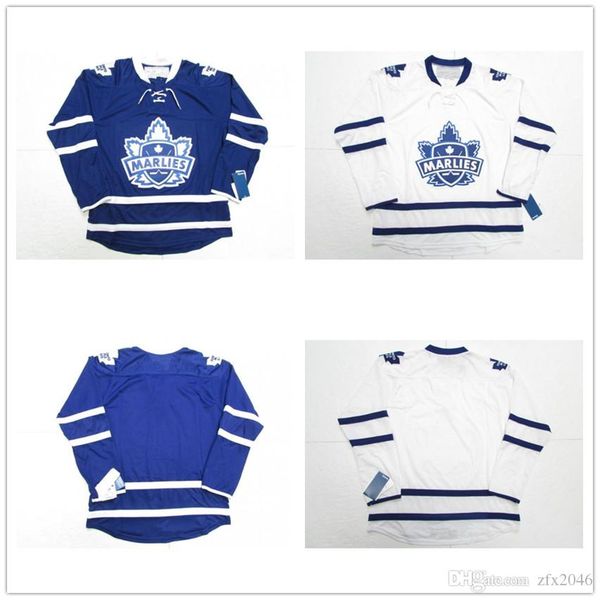 

Custom Men's Toronto Marlies Premier Authentic Hockey Jersey Away White Blue Double buckle Stitched Logos embroidered Customized