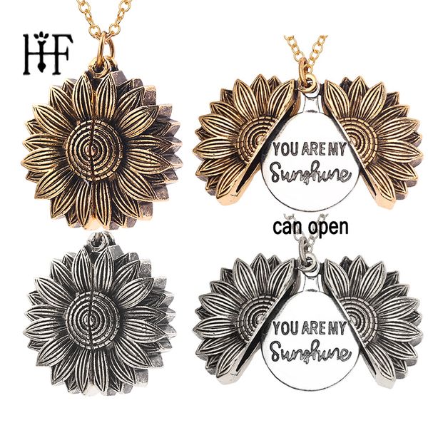 

мода женщины ожерелье золота на заказе вы мое солнце open locket подсолнечник ожерелье для пара ювелирных изделий двухсторонних, Golden;silver
