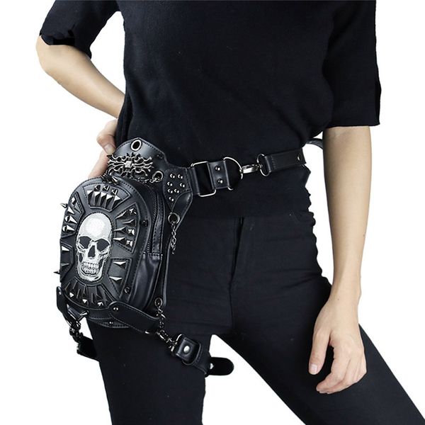 

norbinus punk rock women waist bag steampunk rivets skull bag crossbody shoulder motorcycle drop leg belt hip pouch pack