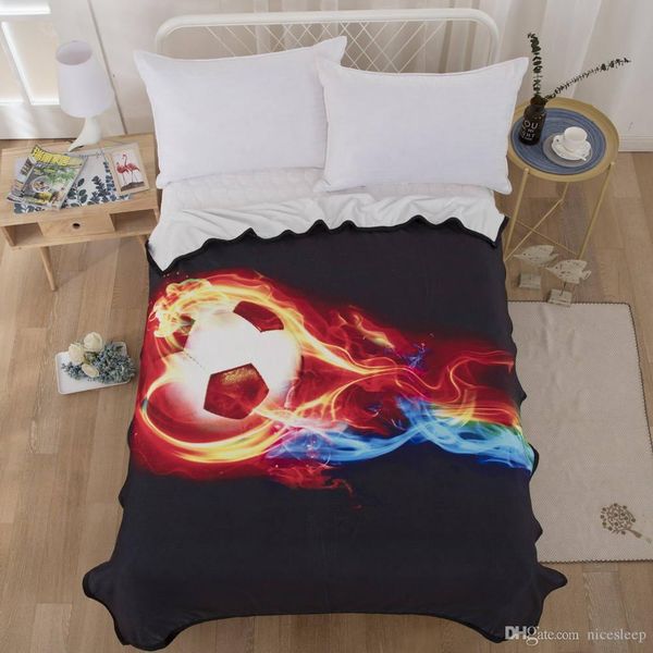 

мода одеяло футбол на огне красочные взрослые дети 3d printed фланель одеяла качество современная