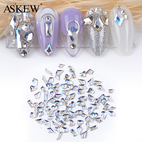 

3d mixed nail rhinestones flatback irregular shape glass stones for nails art decorations crystals accessories, Silver;gold