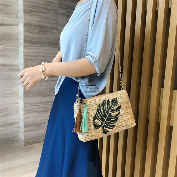 

fashion ladies tassel pineapple storage bag leaves woven wild shoulder messenger bag designer bags women bags 2020