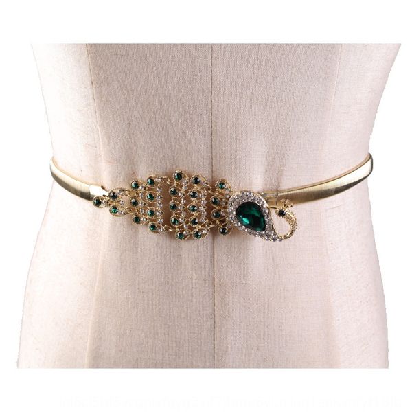 

aggfe elastic metal chain water rhinestone rhinestone drill inlaid decorative elastic thin waist chain sweet belt female gold and silver f59, Black;brown