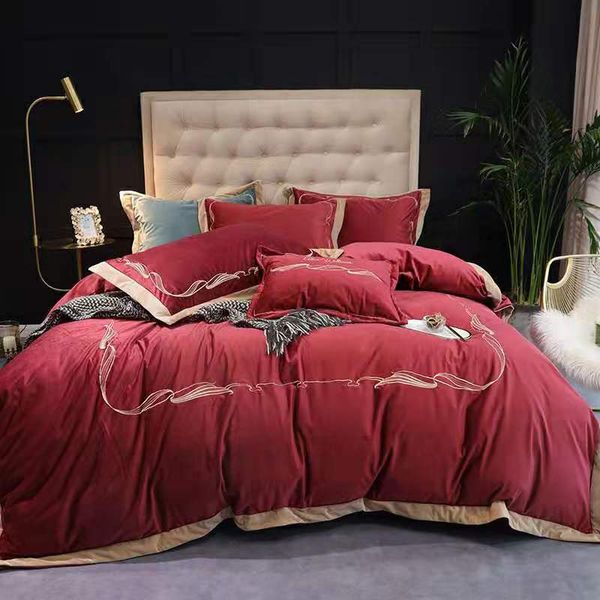 

fb1912ak0013 most popular luxury platinum velvet bedding set pure color winer flannel bed linens ab side home bedcloth duvet cover set 4pcs