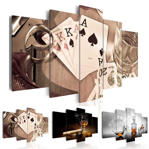 

wall art canvas painting 5 pieces grey black brown cigars and wine modern home decoration,bar restaurant decoration painting ,choose color a