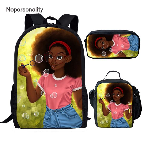 

nopersonality elementary children afro girl school backpacks 3 piece black african ameican bagpack sets student kids bookbags