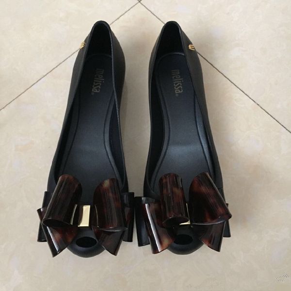 

2018 new brazil jelly shoes big bow flat shoes fish mouth shoes, Black